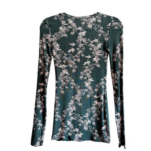 BCBGMAXAZRIA Semi-Sheer Floral Long Sleeve Top Spruce Combo Green Size XXS NWT - Picture 3 of 13